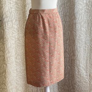 Vintage 70s Handmade Pink Geometric Print Pencil Skirt Retro Size S (26" waist)